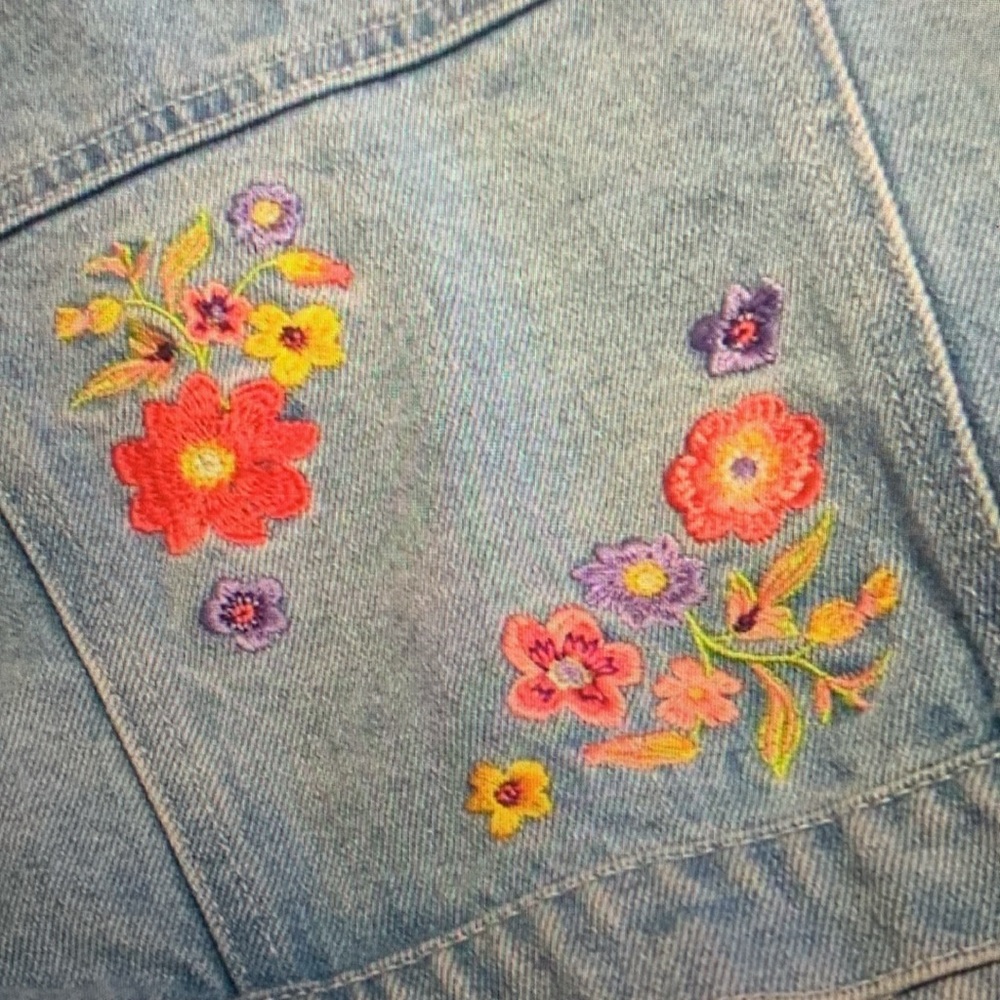 Embroidered Denim Jacket with Floral Design - Picture 2 of 4